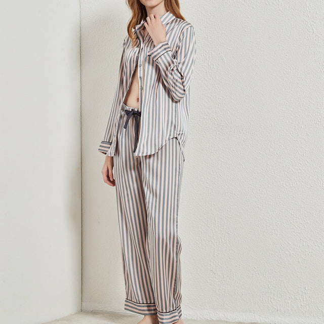 Satin Silk Striped Loungewear - aeronna-clothing