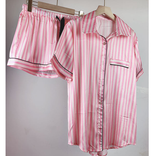 Satin Silk Striped Loungewear - aeronna-clothing